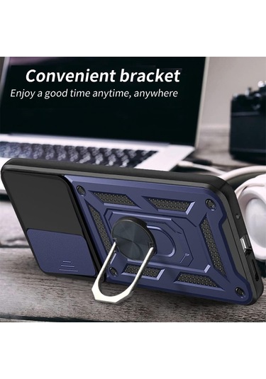 Xiaomi Poco M6 Pro 4g Kılıf Kamera Koruma Sürgülü Antishock Magnetic Yüzüklü Standlı Kapak