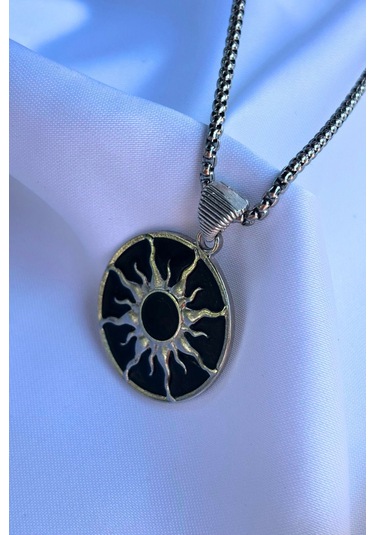 Güneş Tanrısı El İşçiliği Paslanmaz Çelik Zincir Erkek Kolye Gümüş