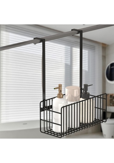 Homyl Kapı Üstü Duş Sepeti Modern Askılı Düzenleyici Yurt Siyah