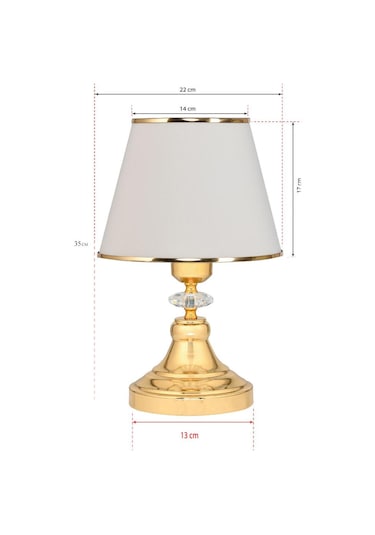 Art Deco Tarz Kristal Taş Süslü Metal Ayak Ve Gold Şeritli Krem Başlık 2'li Abajur Seti İki Adet Krem