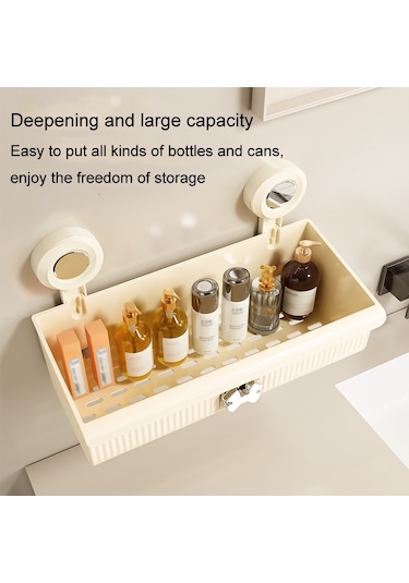 Sones Vantuzlu Duvara Monte Banyo Rafı Drenaj Çıkarılabilir Depolama Rafı Asılı Sepet, Stil: Büyük Krem Diğer