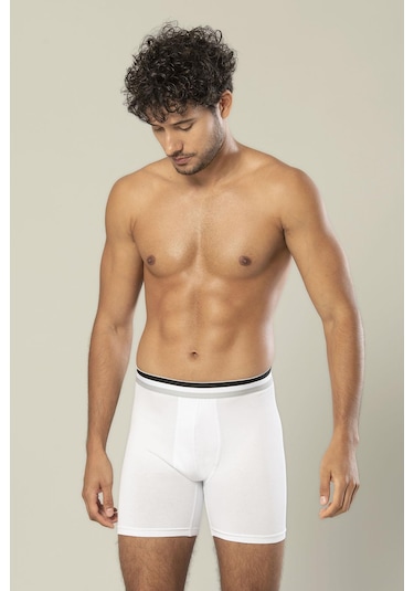 Erdem Beyaz Pamuk Elastan Uzun Boxer 1415 Beyaz