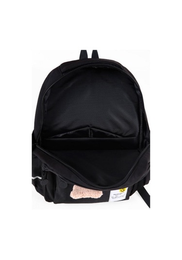 Young İki Ayıcık Maskotlu Siyah Okul Çantası Sırt Çantası Spor Çantası 51666 Desenli