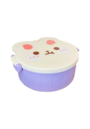 Teddy Bear Çocuklar İçin Çatal Ve Kaşıklı Üç Bölmeli Plastik Beslenme Kutusu Mor