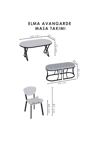 Mutfak Masası Takımı 6 Kişilik Masa Takımı Elma Avangarde Yemek Masa Takımı Benchli Gold