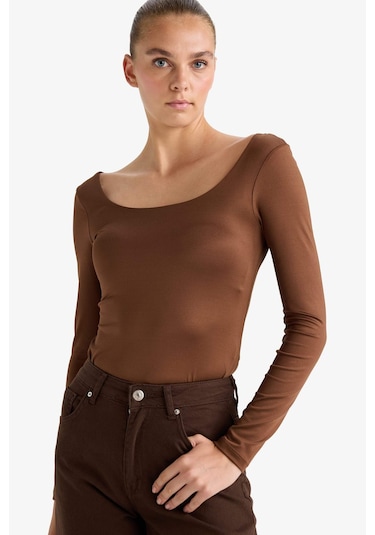 Defacto Kare Yaka Uzun Kollu Çıtçıtlı Body G1403ax25aubn321 Kahve