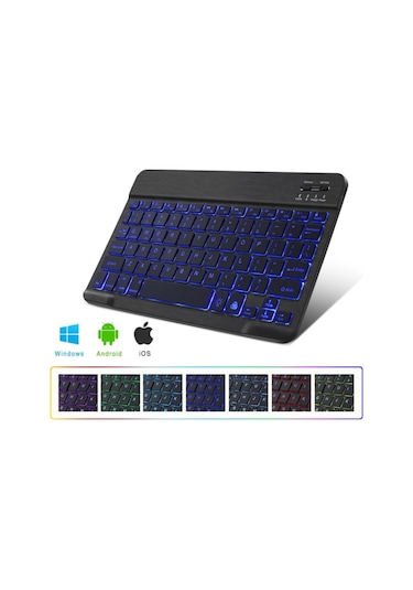 Rgb Işıklı Bluetooth Tablet Klavye Şarjlı Kablosuz - Al2670 Siyah