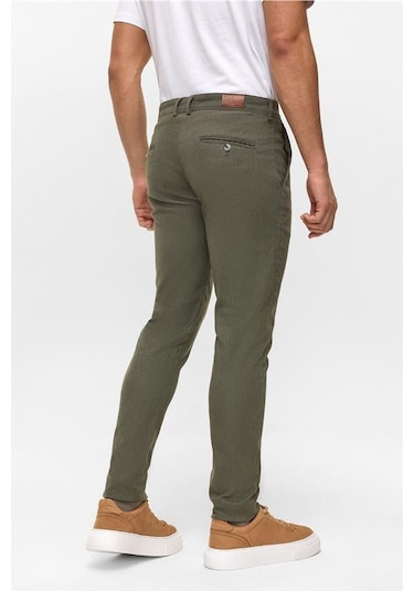 Koyu Haki Slim Armürlü Pantolon Koyu Haki