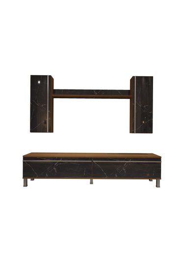 Decoraktiv Eko 7 Mdf Std Krom Ayaklı Tv Ünitesi Tv Sehpası Ceviz - Siyah Mermer
