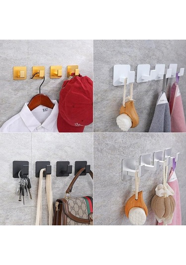 Mufunye Banyo Mutfak Metal Duvar Kanca - Delme Yok Yapışkan Kapı Arkası Çamaşır Askısı 4 Adet Siyah Siyah