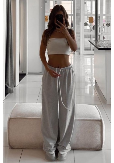 Gri Geniş Paça Basic Kadın Eşofman Altı Mg2553 Gri