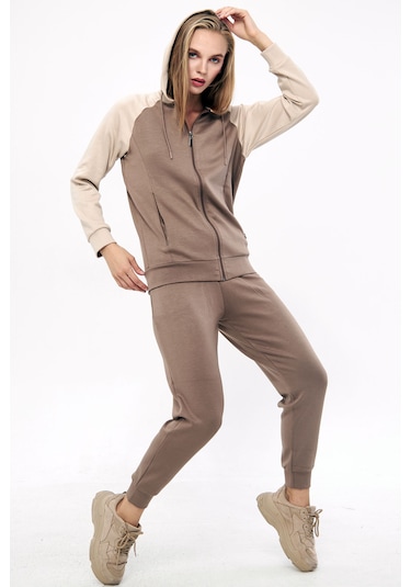 Trendhill Kadın Açık Kahve Modal Scuba Eşofman Takım Edy5542ak Açık Kahverengi