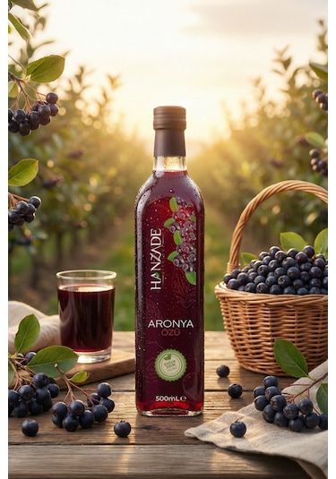 Hanzade Bitkisel Aronya Özü 500 Ml X 2 Adet Soğuk Pres, Yoğun Tat, Cam Şişe