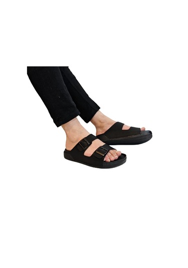Pierre Cardin 7408 Siyah Çift Tokalı Yumuşak Taban Erkek Terlik Siyah