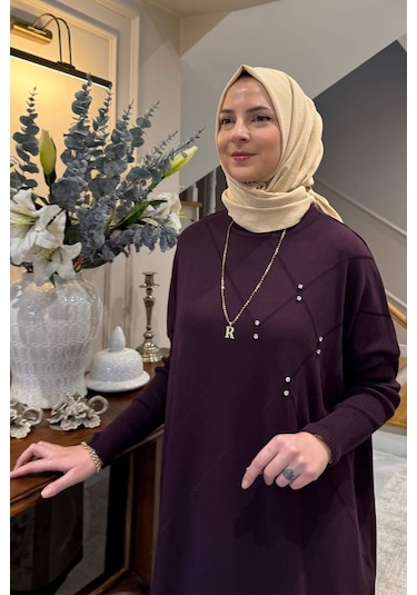 Rabia Şamlı Melda Triko Tunik Mürdüm Çok Renkli
