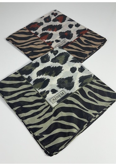 Sinem İndia Leopar Desen 2'li Sorti Eşarp -6294 Haki-taba
