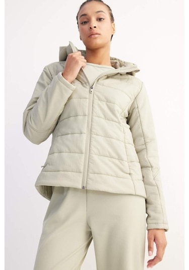 DeFactoFit Su İtici Cepli Fermuarlı Kapüşonlu Mont D6089AX25SPKH513 Haki