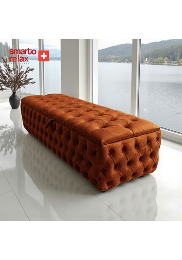 Smarto Relax Puf Saas-fee Sandıklı Ayaksız Kapitoneli Dekoratif 110x45x40 Cm Turuncu Turuncu