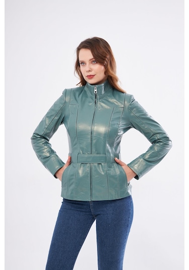 Derinss Dka2364 Hakiki Deri Kadın Yeşil Mont 001
