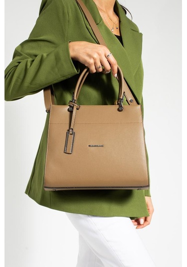 Kadın Omuz Çantası 30 25 Cm Kutu Model Çapraz Askılı Postacı Çanta Mega Çanta Business Kol Çantası Vizon