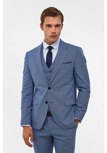 SÜVARİ Buz Mavi Slim Armürlü Sivri Yaka 6 Drop Takım Elbise