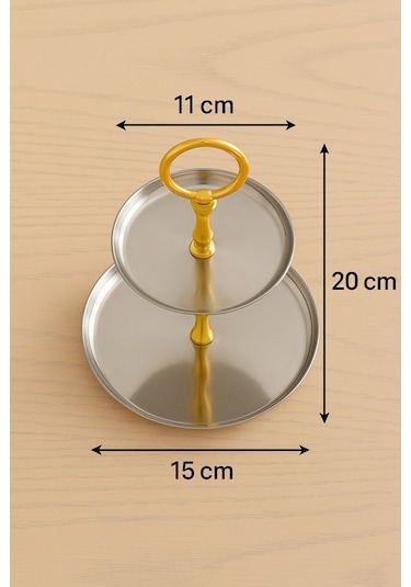 2 Katlı Yuvarlak Paslanmaz Çelik Sunumluk,kurabiyelik,makaronluk,söz,nişan Masa Aksesuarı,çeyizlik Gold