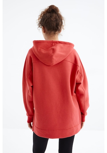 Tommy Life Fiesta Reglan Kol Basic Kapüşonlu Oversize Sweatshirt Tunik - 97242 Kırmızı