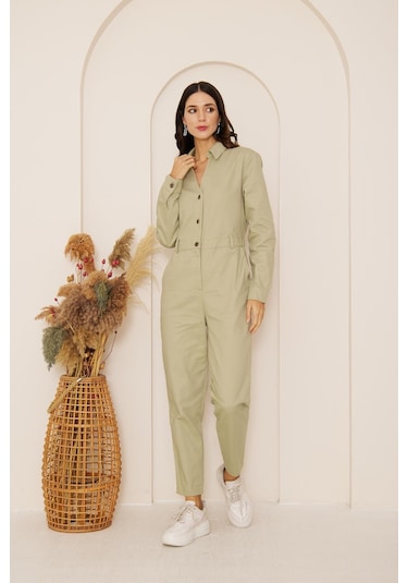 Yeşil Cepli Gabardin Tulum Dm4004 Yeşil