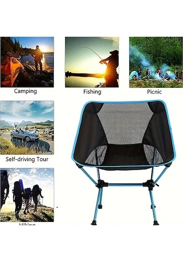 Elmpaly Derin Mavi Ultra Hafif Katlanır Kamp Sandalyesi Taşıma Çantası Plaj Yürüyüş Balıkçılık Piknik Koyu Mavi