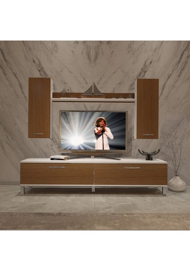 Decoraktiv Eko 5d Slm Std Krom Ayaklı Tv Ünitesi Tv Sehpası Beyaz - Ceviz