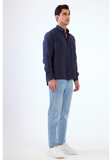 Lacivert Modal Düz Renk Regular Fit Erkek Gömlek Lacivert