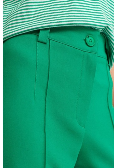 Yeşil Önü Dikişli Boru Paça Kumaş Pantolon Yeşil
