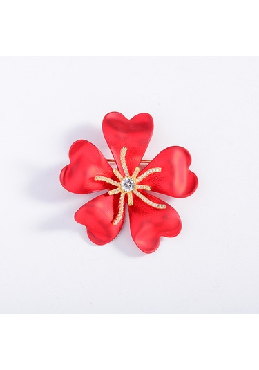 Monyee Avantgard Klen Yaprağı Desenli Biyüteri Spiralı, Sanal Mersin Taşlı, Unisex Gömlek/büstiye Broşı - 52x47mm Kırmızı