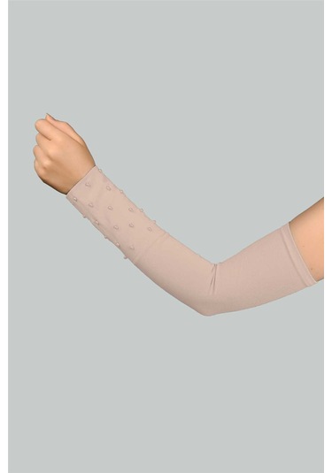 Altobeh Boncuklu Pratik Tesettür İnci Kolluk Penye Namaz Kolluğu - Bej