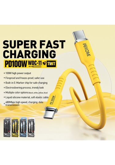 Wk Wdc-11 100w Usb-c / Tip-c Usb-c / Tip-c Silikon Veri Kablosu, Uzunluk: 1.2m Siyah