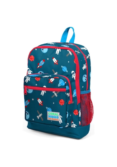 Coral High Kids Civit Kırmızı Uzay Desenli Dört Bölmeli Okul Çantası 23116