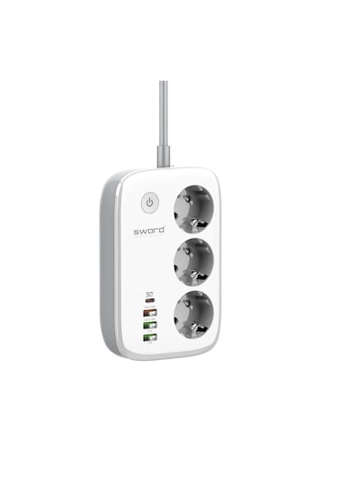 Sword SW-3PU1C 30W Type-C Akım Korumalı 3'lü Wi-Fi Akıllı Priz 2 M