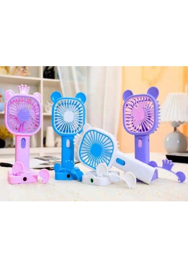Şarj Edilebilir Fanlı Kulaklı Taçlı Kalemtraşlı Telefon Tutuculu Vantilatör - Mavi