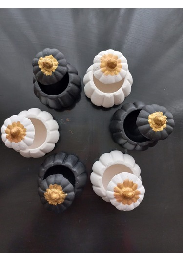 Mini Balkabağı 6'lı Lokumluk, Kahve Yanı Sunumluk Siyah Beyaz Dekoratif Obje 06