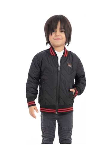 Erkek Çocuk Siyah Kolej Yaka Içi Astarlı Su Ve Rüzgar Geçirmez Fermuarlı Cep Mont Ceket Siyah