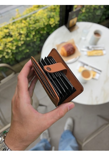 Visso 8600 Hakiki Deri Kartlık Unisex İsme Özel Çanta Kahve Napa