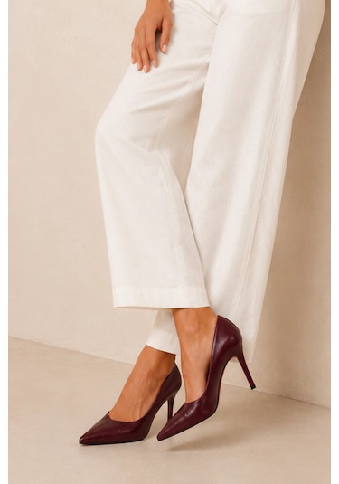 Sovenso İnci Suni Deri Sivri Burunlu Bordo Stiletto