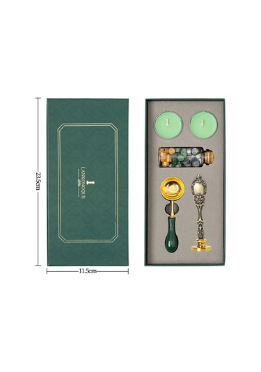 Aubyhe Yeşil Kutulu Mühür Mücevher Seti Mavi-kırmızı-yeşil Mürekkep Granülleri Defter Ve Hediye İçin Mühürleme Aleti