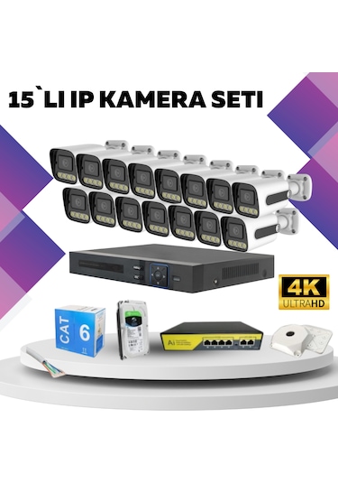 15'li Güvenlik Ip Kamera Seti - 4mp Dış Mekan Kamera, 3.6mm Lens,