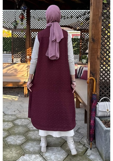 Rabia Şamlı Safir Kapitone Yelek Bordo Çok Renkli