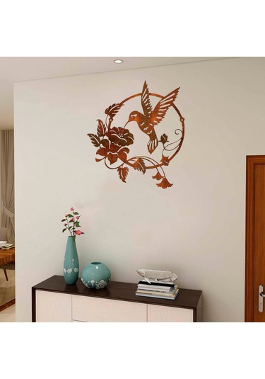 Kahverengi Metal Kuş Silüeti, Oturma Odası Yatak Odası Ofisi İçin Metal Yuvarlak Duvar Dekorasyonu Duvar Çıkartması Çok Renkli