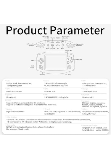 Rg 34xx Taşınabilir Oyun Konsolu 3.4 Ips Ekran Cortex-a53 Linux S