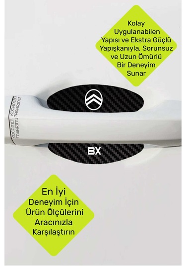 Citroen Bx Kapı İçi Çukur Bölgeleri İçin Karbon Desenli Çizik Koruma Folyo Takımı Bx Yazılı 4 Adet