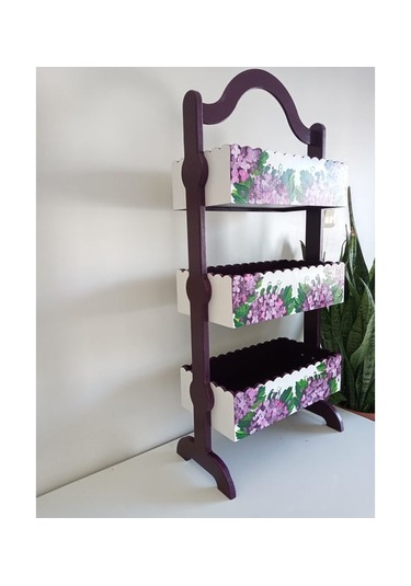 El Boyaması Ahşap Sebzelik Üç Raflı Karışık Renkler