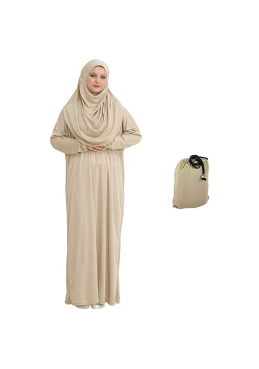 Keseli Namaz Elbisesi Eşarp Ve Tesbih Hazır Tesettür Giyim Türban Müslüman Giysi Takım Vizon